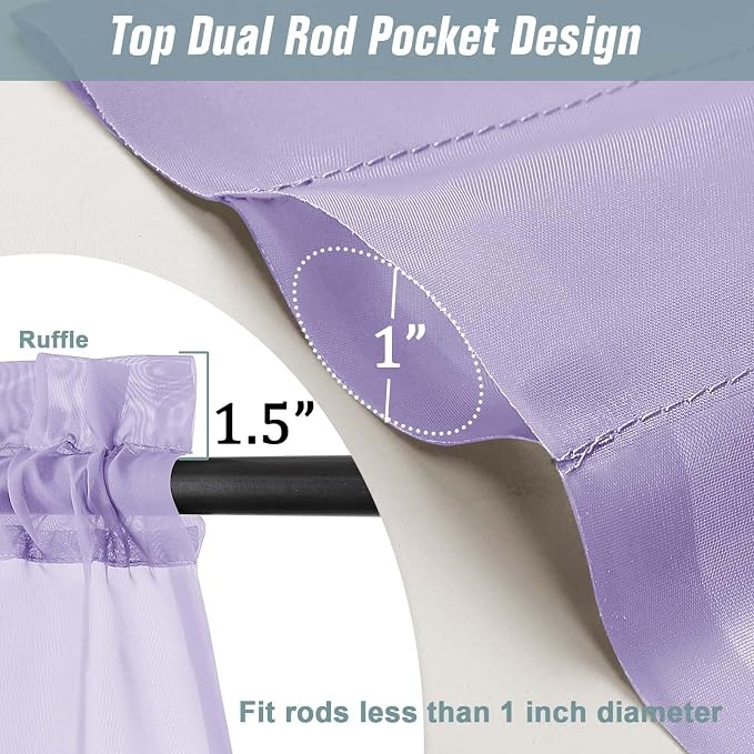 Lavender Sheer Curtains for Window 72 inches Long 2 Panels Set, Soft Airy - Image 3