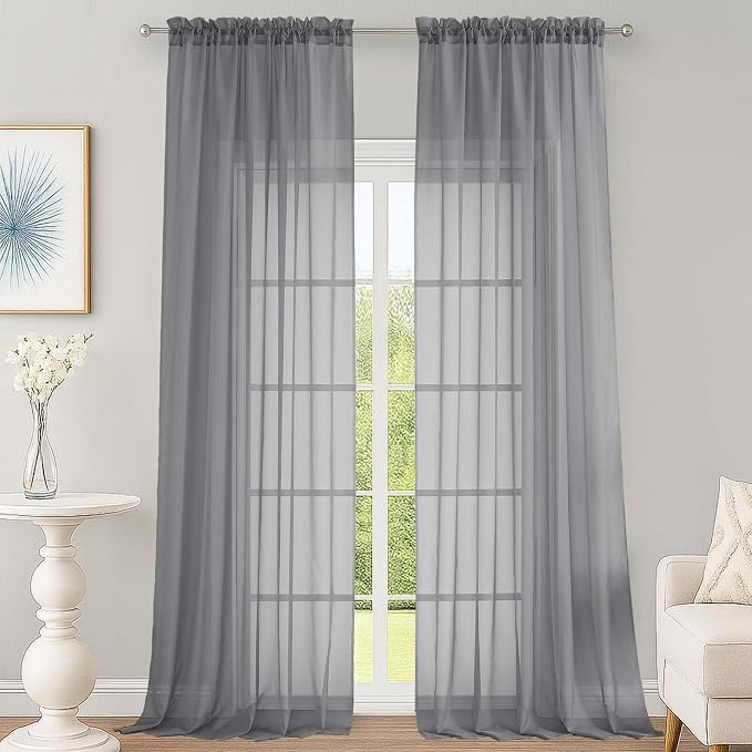 OWENIE Grey Sheer Curtains 120 Inches Long 2 Panels Set, Airy Lightweight Sheer by OWENIE
