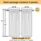 Lecloud Black Sheer Curtains 50 Inch Length 2 Pcs, Light Filtering Bedroom - Image 2