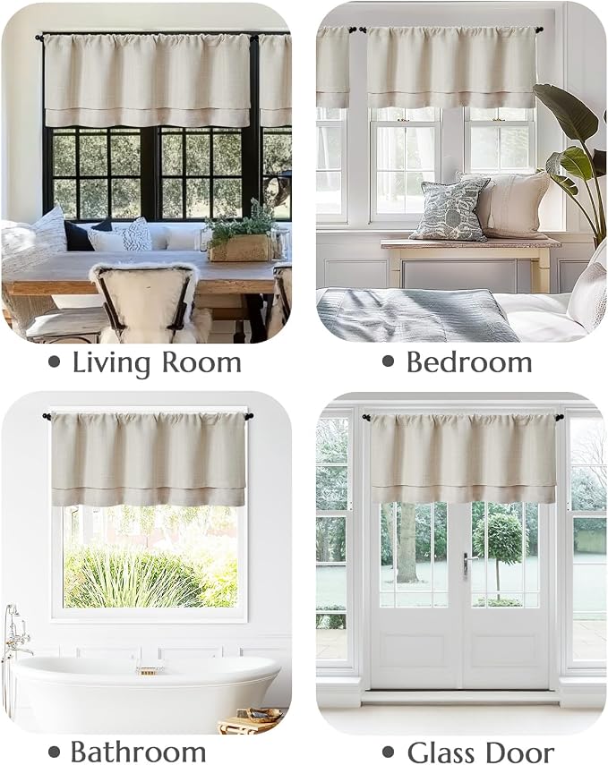 jinchan Valance Curtain Beige Hearthered Farmhouse Light Filtering Double Layer - Image 5