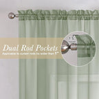 Lecloud Sage Green Sheer Curtains 72 Inches Long 2 Panels Set, Rustic Voile - Image 2