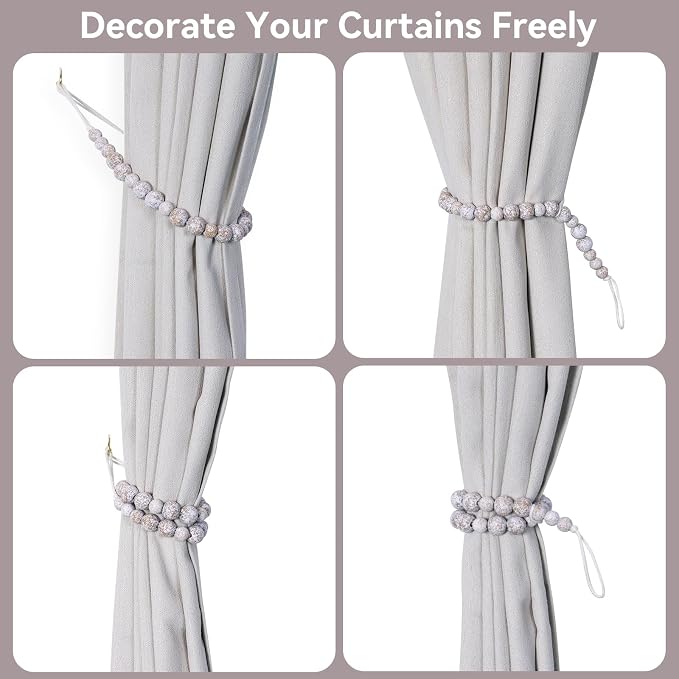 Wood Bead Curtain Tiebacks, KLOGTSIND Set of 4 Curtain Holdbacks - Image 3