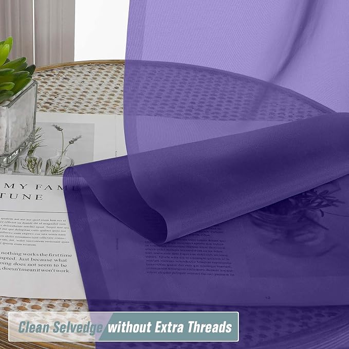 Purple Sheer Curtains 90 Inches Long 2 Panels, Light Filtering Solid Sheer - Image 2
