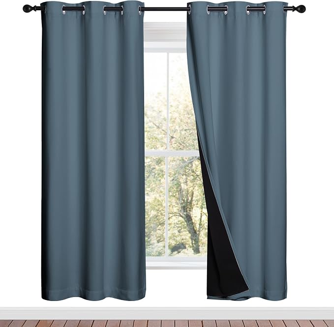 NICETOWN 100% Blackout Window Curtain Panels, Smoky Blue, 2 Pieces, 42-inch by NICETOWN
