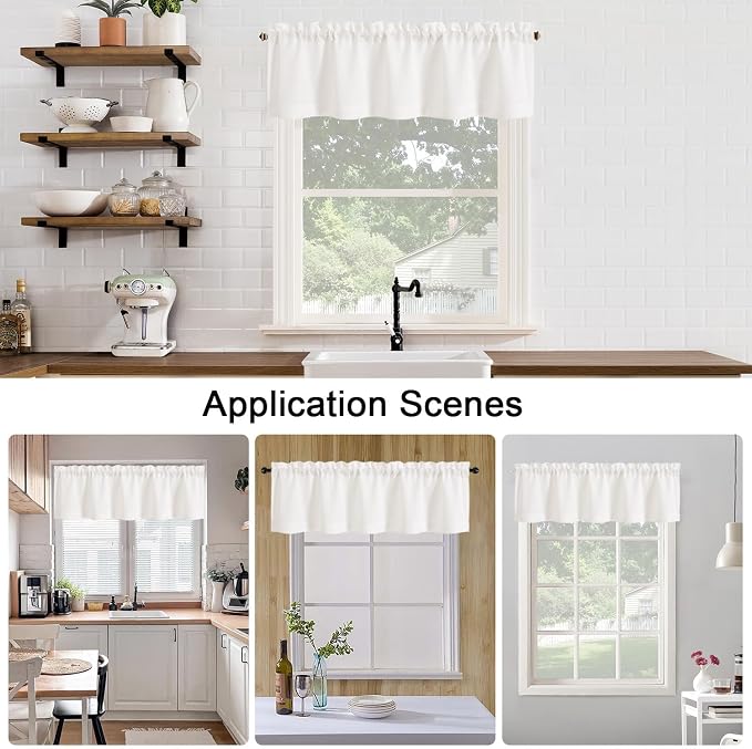Chyhomenyc Cream Valance for Windows, Light Filtering Faux Linen Solid Short - Image 6