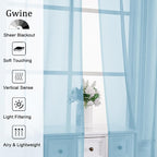 Gwine Sky Blue Sheer Kitchen Curtains 36 Inch Length, Light Filtering Voile - Image 2