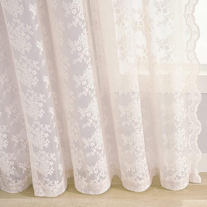 YJ YANJUN Vintage Lace Curtains 63 Inch Length 2 Panels Set Cute Floral Designs - Image 5