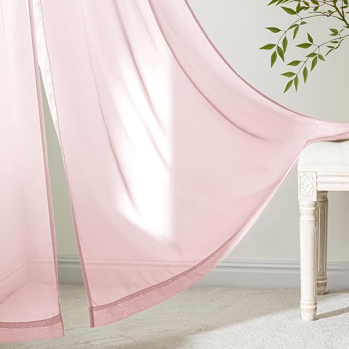 MIULEE Blush Pink Sheer Curtains 63 Inches Long, 4 Panels Set, Light Filtering - Image 7
