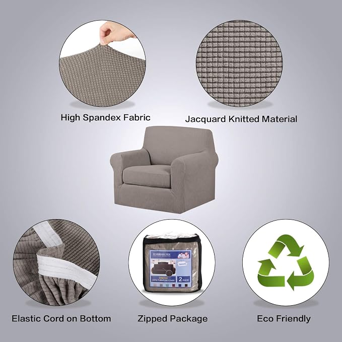 H.VERSAILTEX Stretch Chair Slipcovers 2 Pieces Armchair Cover Furniture - Image 4