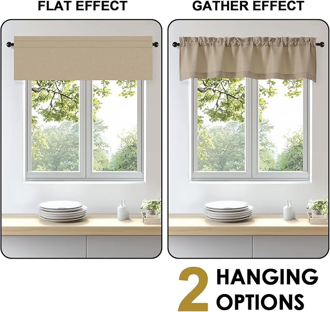 OWENIE Bob Valance Curtains 18 Inch Length 1 Piece, Faux Linen Slub Solid Camel - Image 5