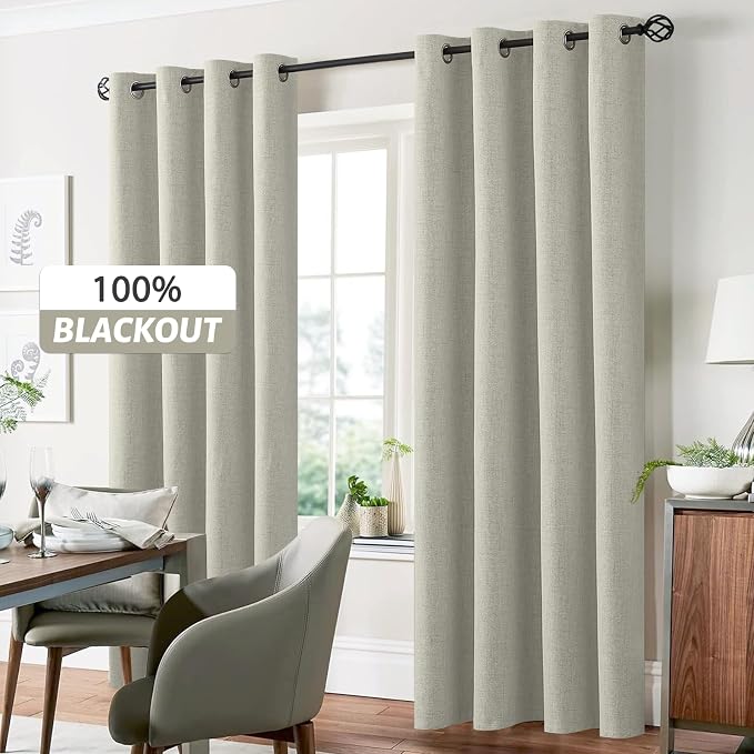 Yakamok Cream Linen Curtains 100% Blackout 90 Inches Long, Room Darkening - Image 7