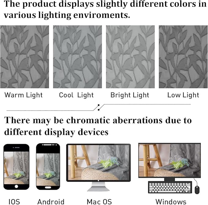 Lecloud Leia Charcoal Grey Sheer Kitchen Curtains 30 Inch Length 2 Pcs - Image 7