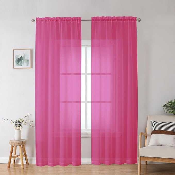 OWENIE Hot Pink Sheer Curtains for Bedroom Living Room 90 Inches Long, Elegant by OWENIE