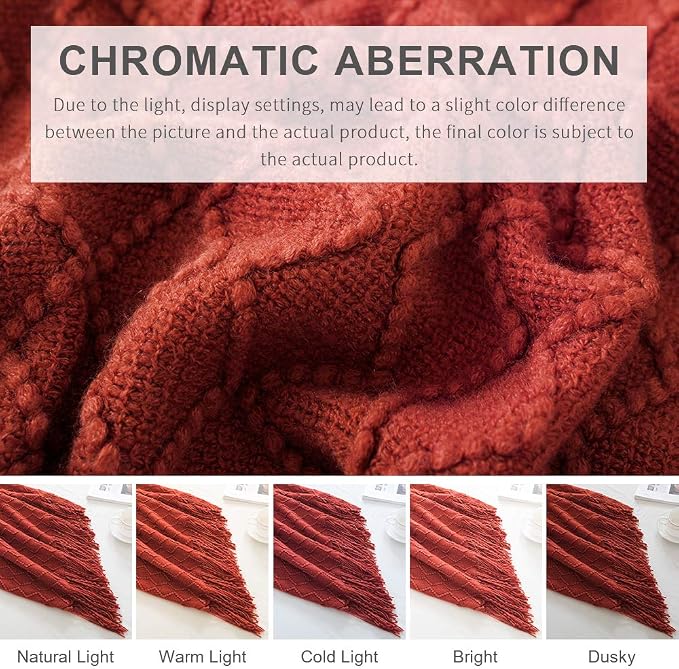 BOURINA Rust Throw Blanket 50 x90 Inches Textured Solid Soft Sofa Throw Bed - Image 7