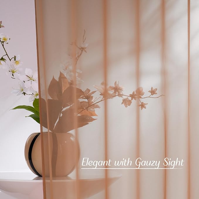 NICETOWN Voile Sheer Terracotta Curtains 96 inches Long 2 Panels Set, Grommet - Image 3