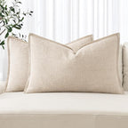 MIULEE Decorative Linen Lumbar Pillow Covers 12x20 Inch Natural Beige Boho by MIULEE