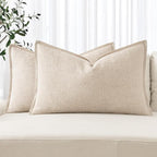 MIULEE Decorative Linen Lumbar Pillow Covers 12x24 Inch Natural Beige Boho by MIULEE