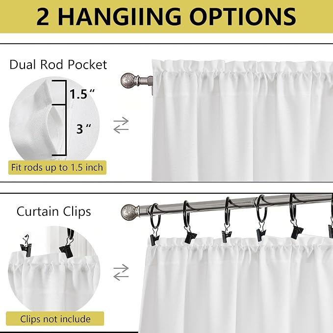 Valances for Windows, Light Filtering Faux Linen Textured Small Short Valance - Image 4