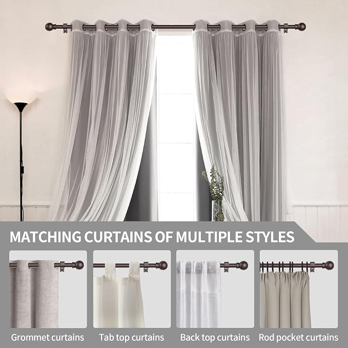 Thestoa Brown Curtain Rods for Windows 30-62 Inch, 5/8" Stainless Steel Small - Image 6