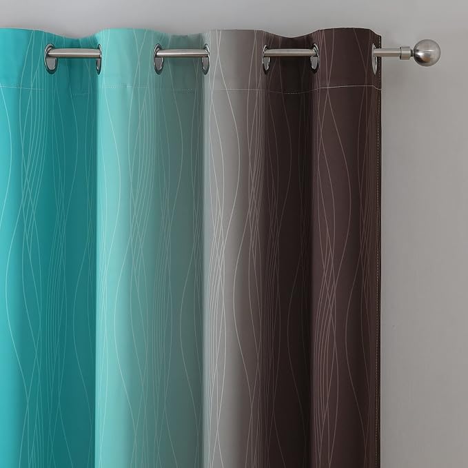 Estelar Textiler Teal and Brown Blackout Curtains 54 Inch Length, Light - Image 4