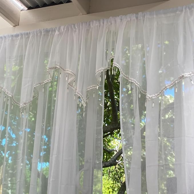 Molaxhome Swag Curtain 51 inch Length Rod Pocket Scalloped Curtain Valance - Image 4