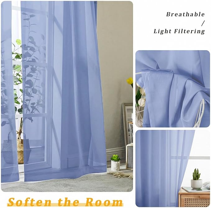 Gwine Denim Blue Sheer Curtains 84 Inches Long 2 Panels Set - Image 5