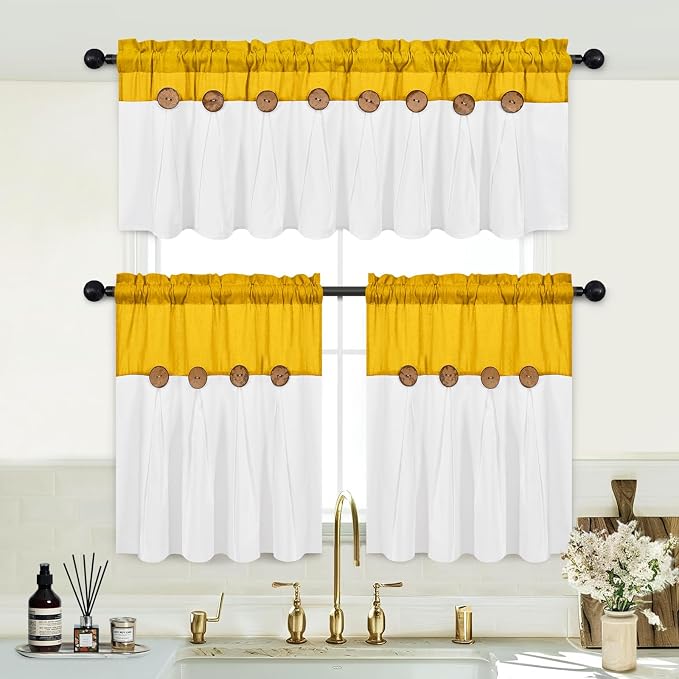 FRAMICS Farmhosue Kitchen Curtains 36 Inch Length, Rustic Cotton Linen Tier - Image 3