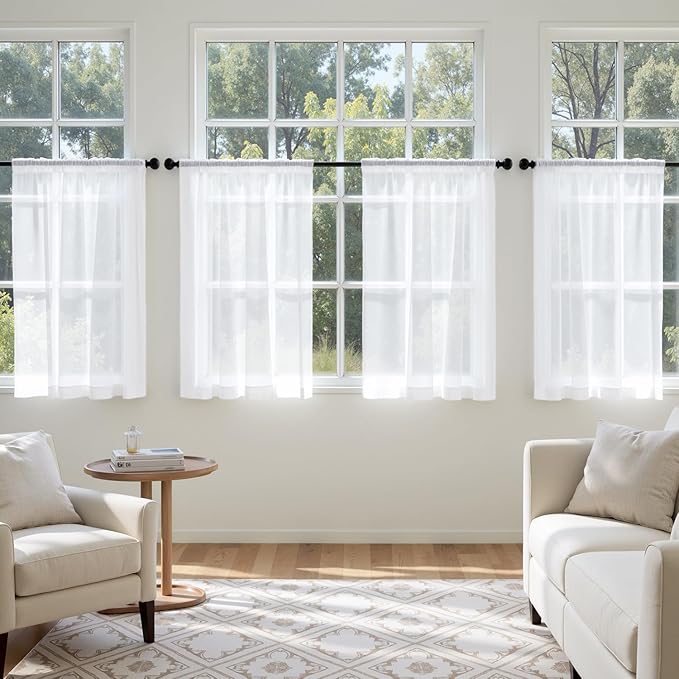 MIULEE Short Sheer Curtains 45 Inches Long, 4 Panels Set, Light Filtering Rod - Image 4