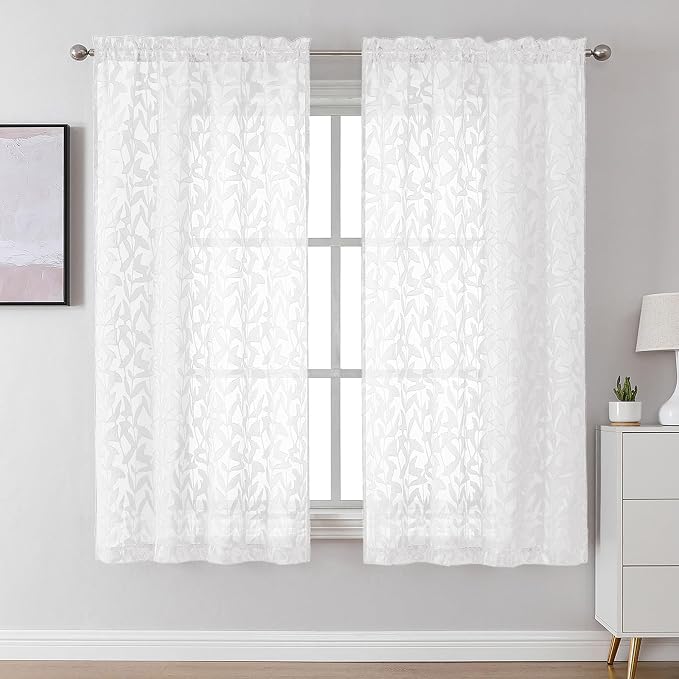 Lecloud Leia White Sheer Curtains 63 Inch Length 2 Panels, Rustic Light by Lecloud