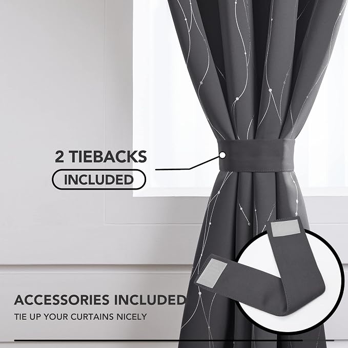 Deconovo Short Curtains Grey, Thermal Insulated Soundproof Drapes, Wave Dots - Image 4