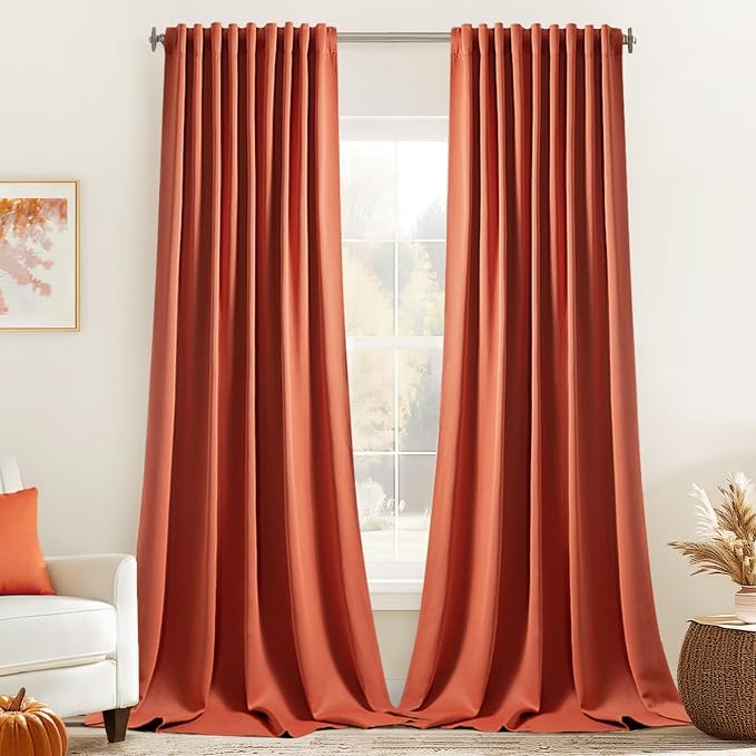 MIULEE Back Tab Burnt Orange Blackout Curtains 120 Inch Long 2 Panels Set by MIULEE
