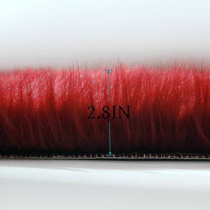 linmopm Faux Fur Rug Sheepskin Shag Fluffy Fuzzy Red 3x4 ft Rugs - Image 4