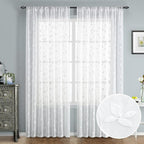 HOMEIDEAS White Sheer Curtains 52 X 84 Inches Length 2 Panels Embroidered Vine by HOMEIDEAS