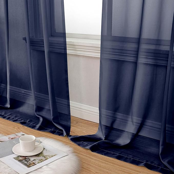 Navy Blue Sheer Curtains for Bedroom Living Room 96 Inches Long 2 Panels - Image 8