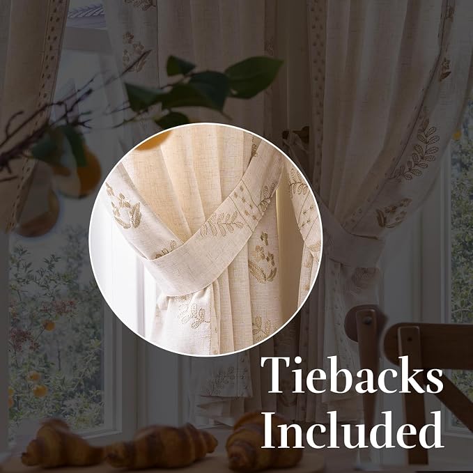 jinchan Belrose Linen Floral Cafe Curtains 54 Inch Length Embroidered Farmhouse - Image 8