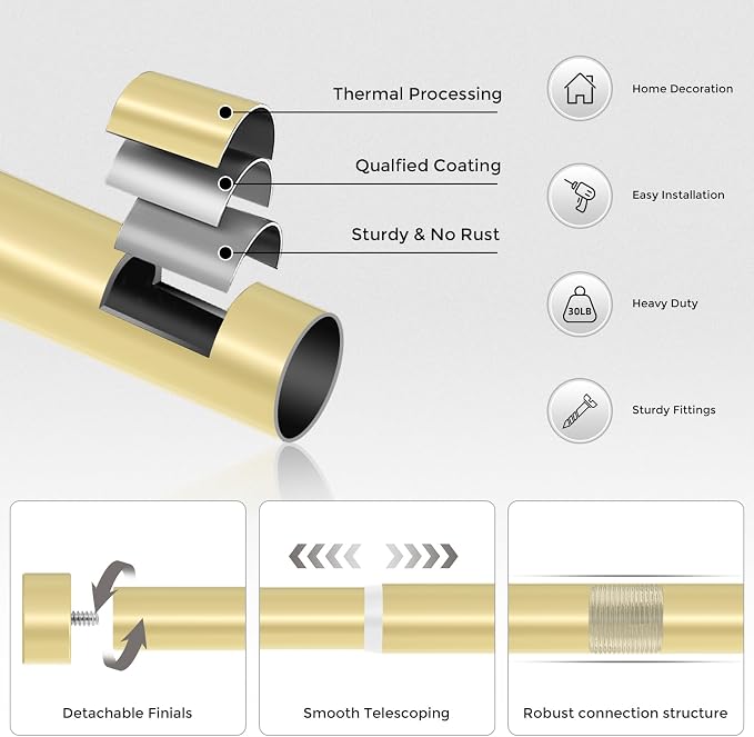 VOIIY Gold Curtain Rods for Windows 18 to 42 Inch, Size:18-42 Inch - Image 7