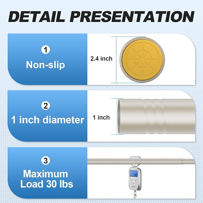 CorkLatta Brushed Nickel Shower Curtain Rod 31 to 92 Inch, 1 Inch Diameter - Image 3