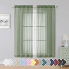 Simplebrand Sage Sheer Curtains 63 Inch Length 2 Panels, Rod Pocket Solid Color by Simplebrand