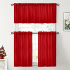 HOMEIDEAS Christmas Non-See-Through Red Privacy Sheer Kitchen Curtains - Image 2