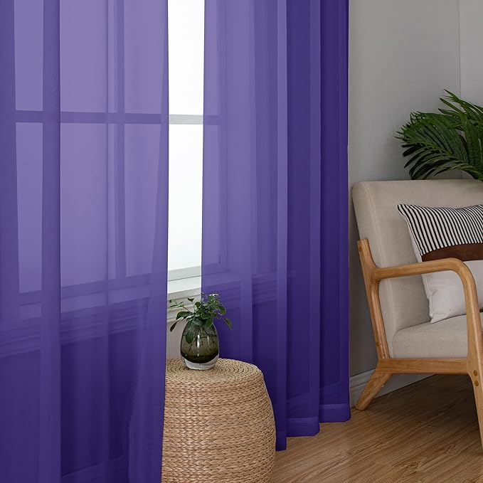 OWENIE Purple Sheer Curtains, Sheer Curtains 84 inch Length 2 Panels Set - Image 4
