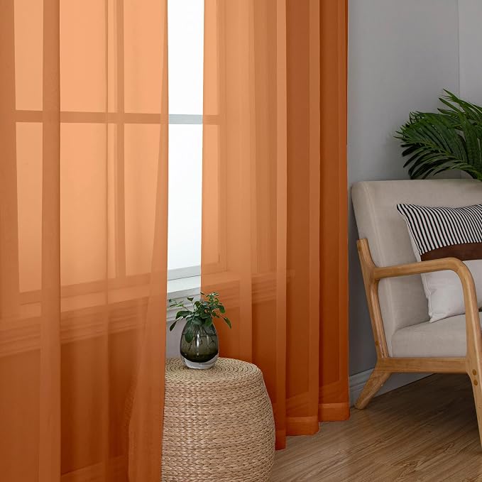 Aiyufeng Orange Sheer Curtains 63 Inch Length 2 Panels Set, Light Filtering - Image 3