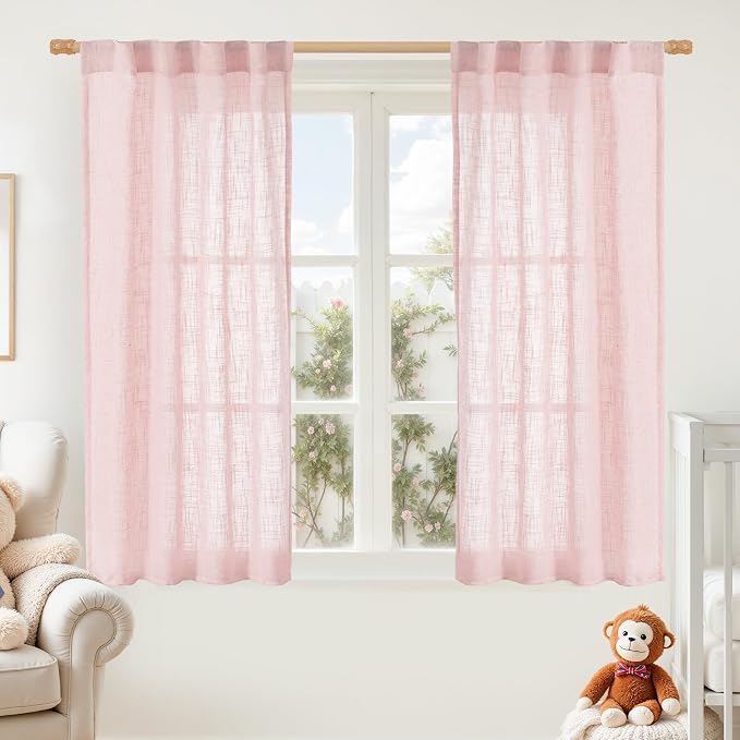 LAMIT Linen Curtains 48 Inch Length 2 Panels, Light Filtering Panels Back Tab by LAMIT