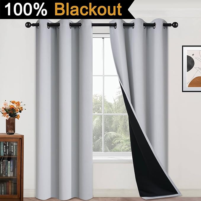 Yakamok 100% Blackout Curtains for Bedroom 84 Inch Length, 2 Thick Layers - Image 2