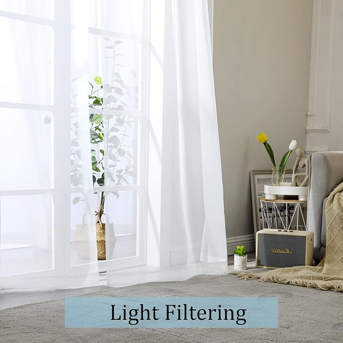 OWENIE Sheer Curtain, 120 Inches Long, Rod Pocket, 2 Panels, - Image 2