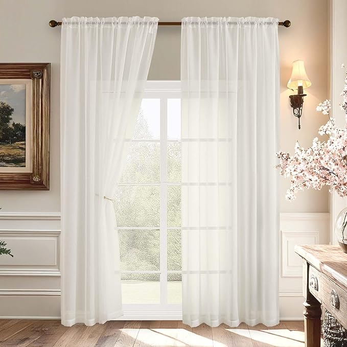 Aiyufeng 2 Pack: Basic Ivory Sheer Curtain Drapes by Aiyufeng