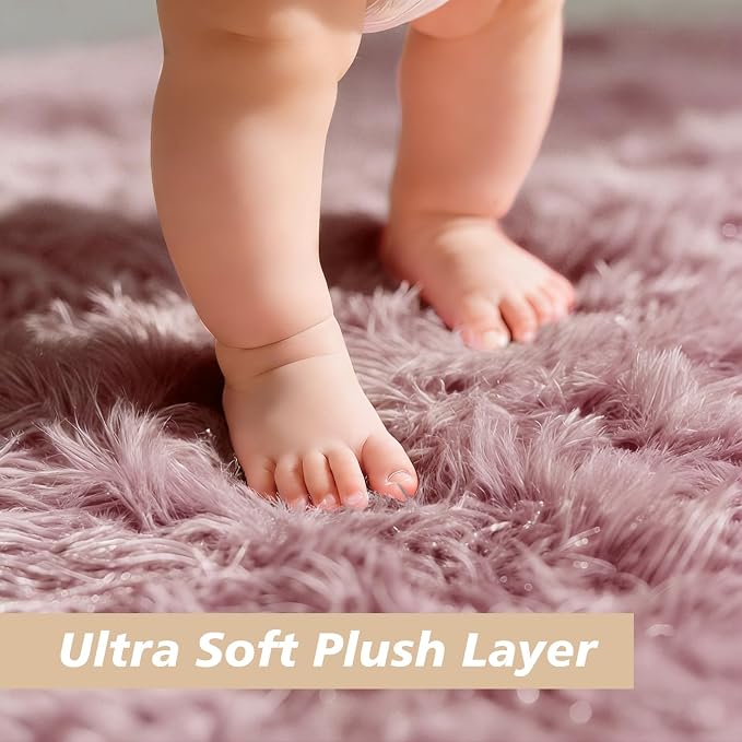 Shag Area Rug for Bedroom 3x5, Blush Fluffy Area Rugs for Living Room, Soft - Image 3