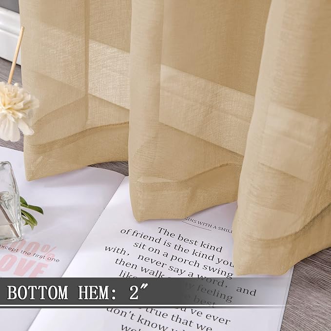 Tollpiz Short Sheer Curtain Linen Textured Living Room Curtains Sheer Light - Image 4