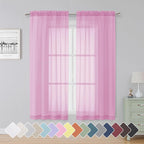 Simplebrand Pink Sheer Curtains 63 Inch Length 2 Panels, Rod Pocket Solid Color by Simplebrand