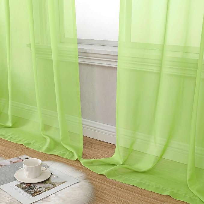 Aiyufeng Lime Sheer Curtains 63 Inch Length 2 Panels Set - Image 2