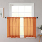 Orange Kitchen Curtains 30 Inch Length Tier 2 PCS, Solid Soft Airy Half Curtains by WelvetBLK